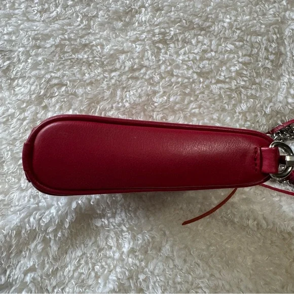 Rebecca Minkoff Red Leather Mini Mac Crossbody Bag Silver Chain Strap Designer - Picture 11 of 16